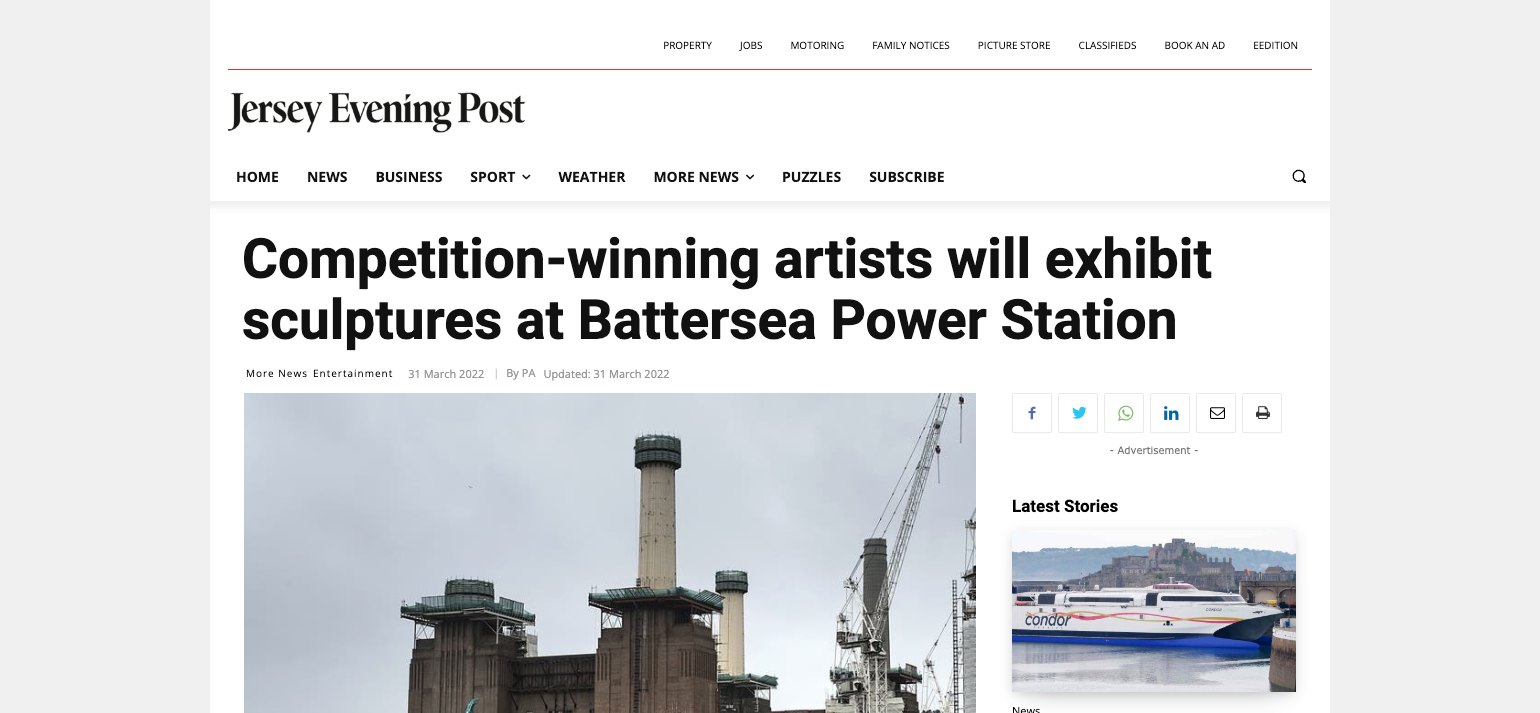 Jersey Evening Post – Competition-winning artists will exhibit sculptures at Battersea Power Station