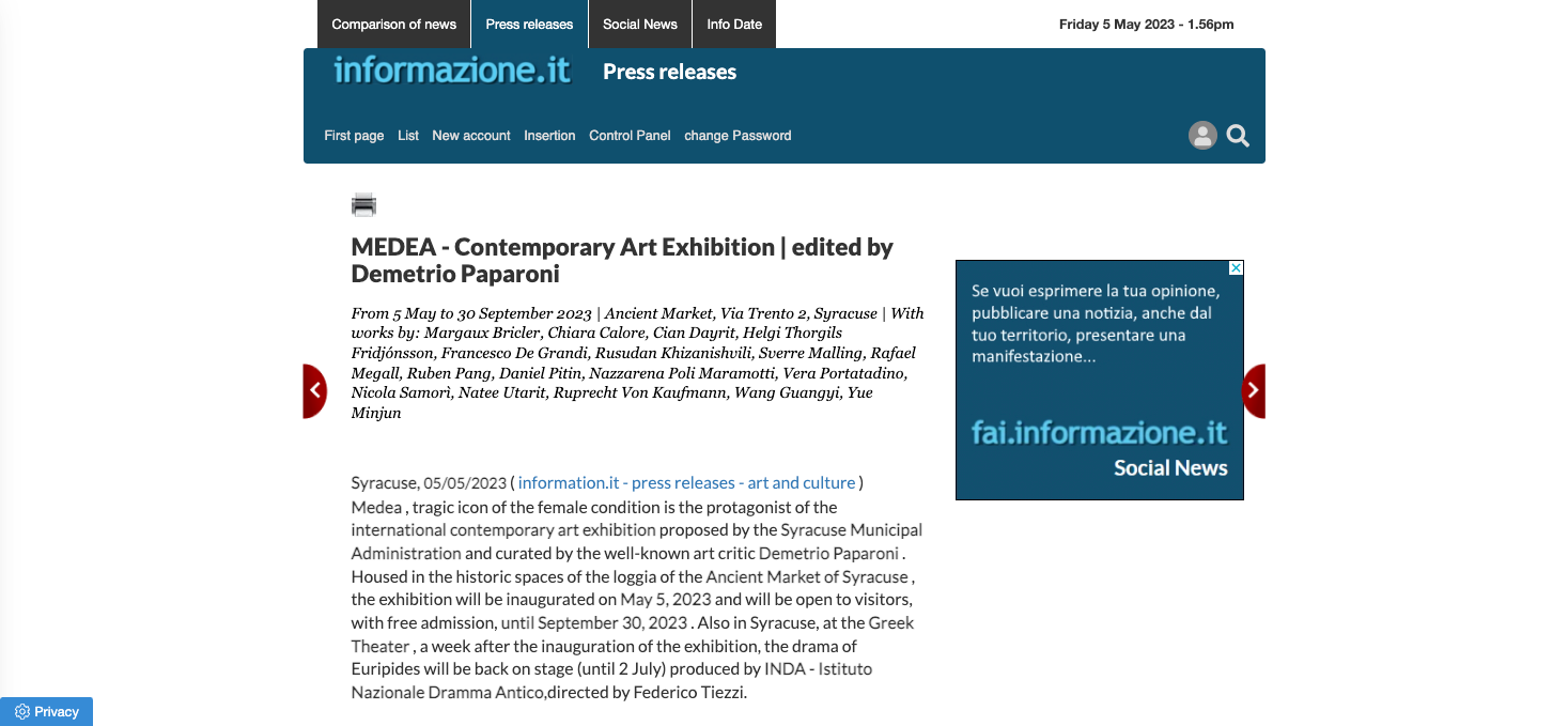 informazione.it – MEDEA – Contemporary Art Exhibition | edited by Demetrio Paparoni