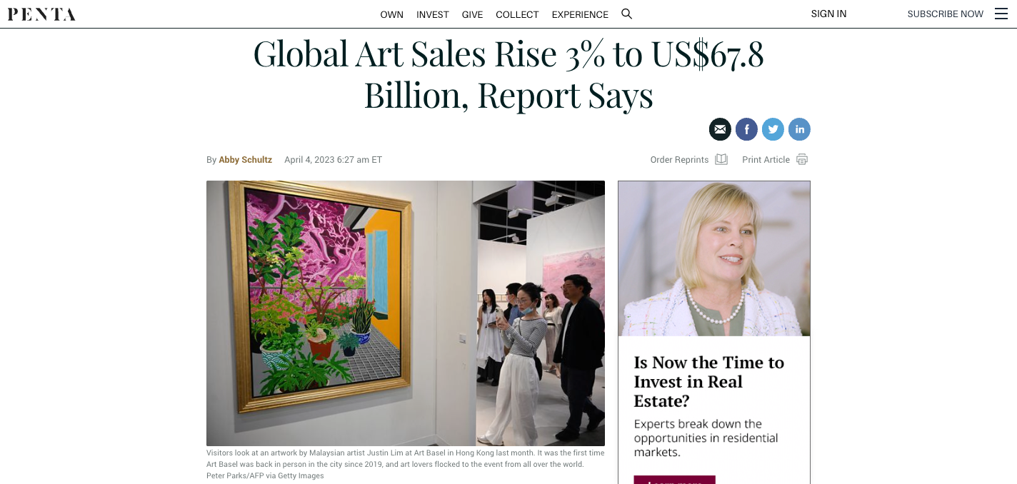PENTA – Global Art Sales Rise 3% to US$67.8 Billion, Report Says