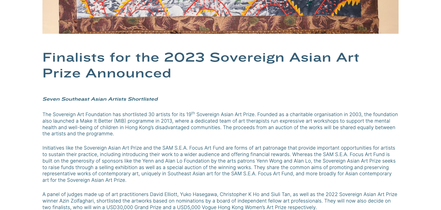 S.E.A. FOCUS – Finalists for the 2023 Sovereign Asian Art Prize Announced