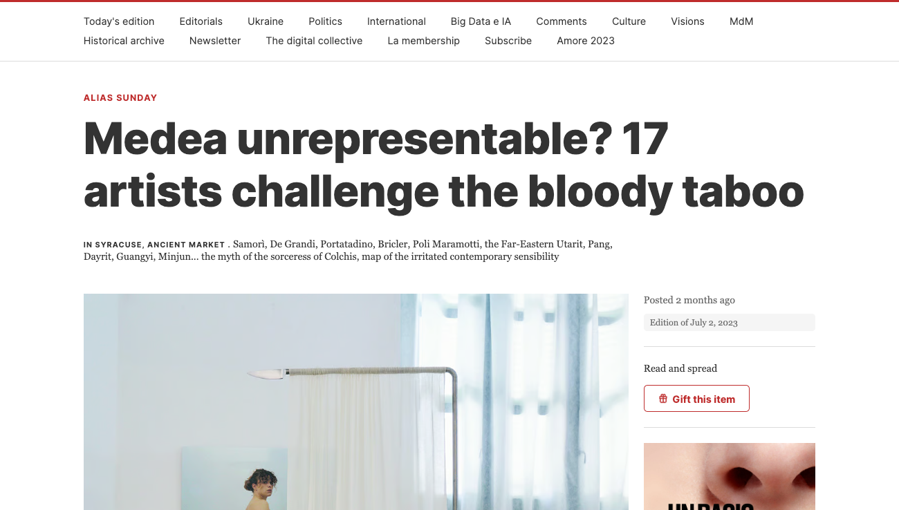 il manifesto – Medea unrepresentable? 17 artists challenge the bloody taboo